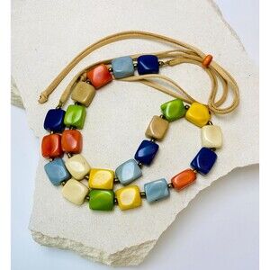 60's Vintage Tagua Nut Necklace // Mid Century Modern Colorful Statement Jewelry